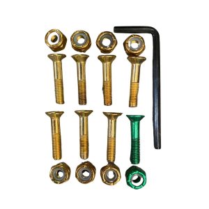 PARAFUSOS DE BASE COM MARCAÇÃO E CHAVE ALLEN - DOURADO COM VERDE